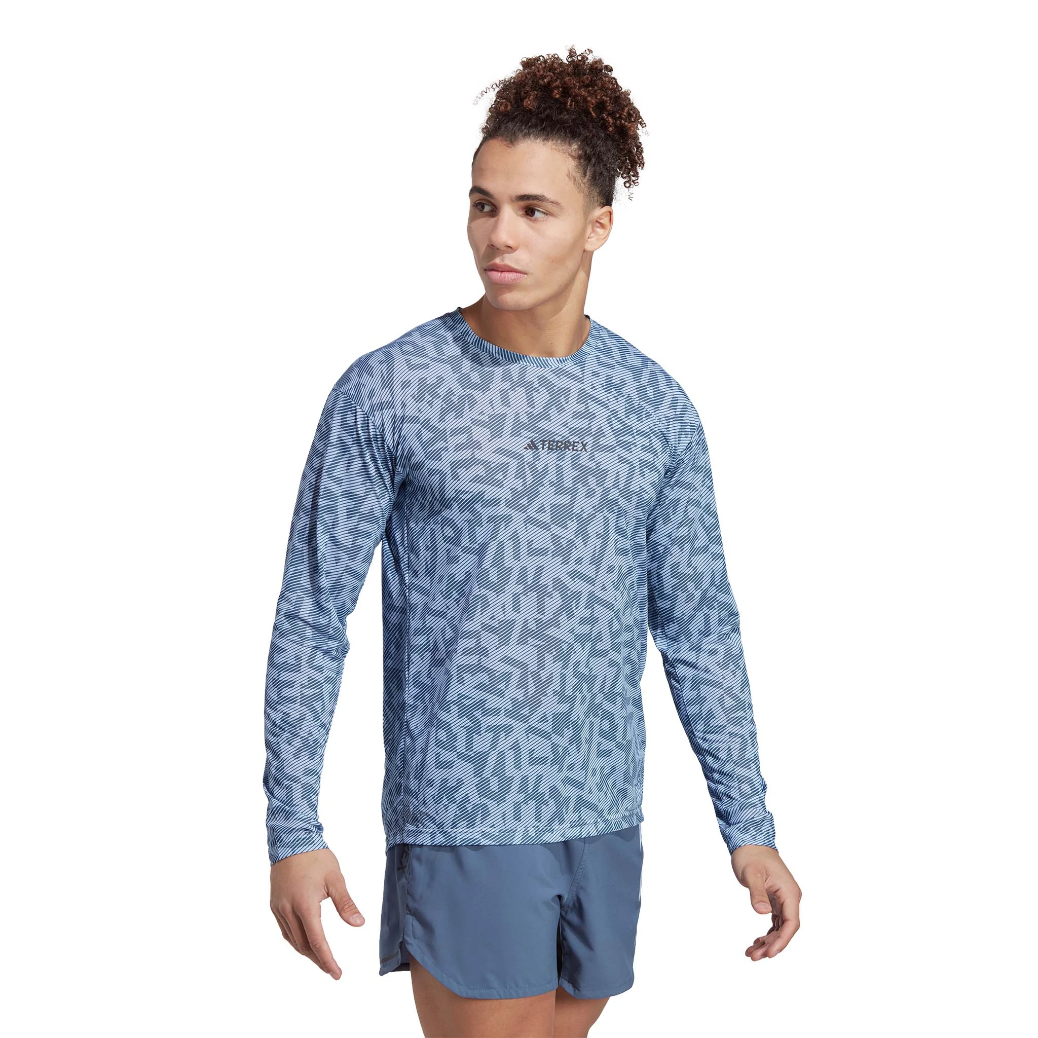 Adidas | Men's Terrex Primeblue Trail Graphic Longsleeve - Blue Dawn